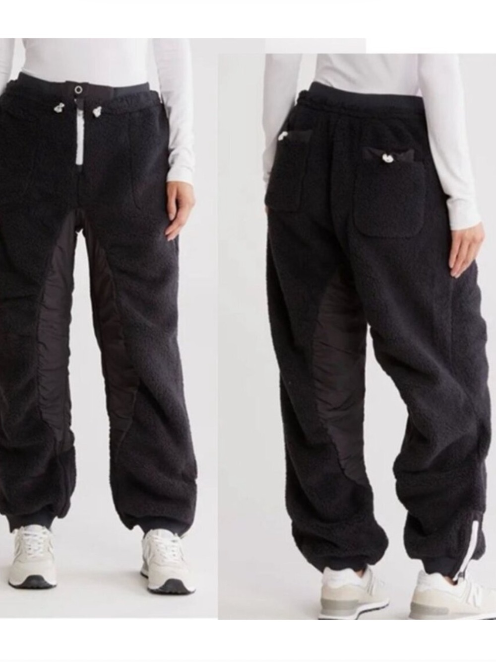 FP Movement Black Sherpa Jogger Pants with Contrast Panel